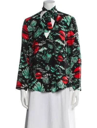 Pre-owned Rixo London Silk Printed Blouse In Black