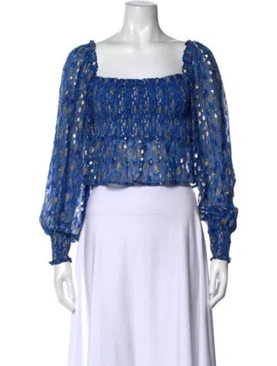 Pre-owned Rixo London Silk Printed Blouse In Blue