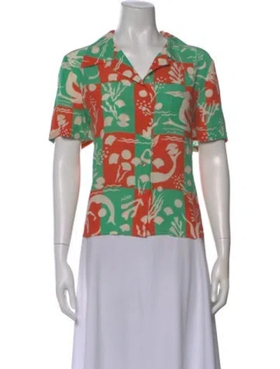 Pre-owned Rixo London Silk Printed Blouse In Green