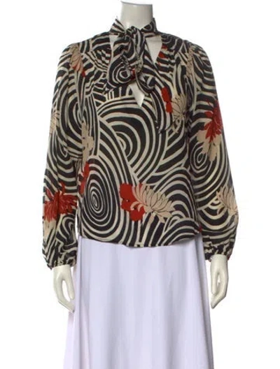 Pre-owned Rixo London Silk Printed Blouse In Neutral