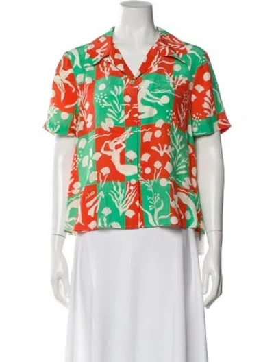 Pre-owned Rixo London Silk Printed Blouse In Red