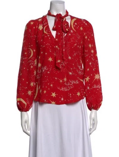 Pre-owned Rixo London Silk Printed Blouse In Red