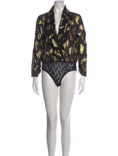 Pre-owned Rixo London Silk Printed Bodysuit In Black/metallic