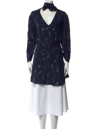 Pre-owned Rixo London Silk Printed Tunic In Blue