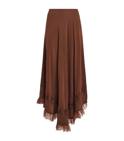 Rixo London Silk Rudy Maxi Skirt In Brown