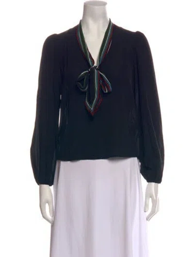 Pre-owned Rixo London Silk Striped Blouse In Black