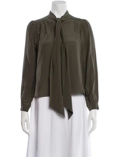 Pre-owned Rixo London Silk Tie Neck Blouse W/ Tags In Green