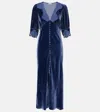 Rixo London Simone Lace-trimmed Velvet Maxi Dress In Blau