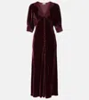 Rixo London Simone Lace-trimmed Velvet Midi Dress In Burgundy