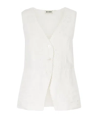 Rixo London Jesse Broderie Anglaise Linen-blend Top In White