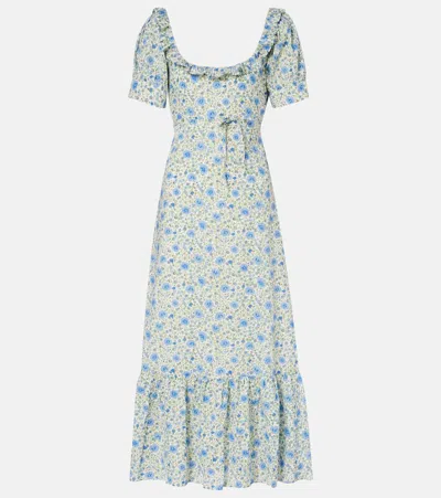 Rixo London Sorana Floral Ruffled Cotton Midi Dress In Blue
