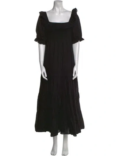 Pre-owned Rixo London Square Neckline Long Dress In Black