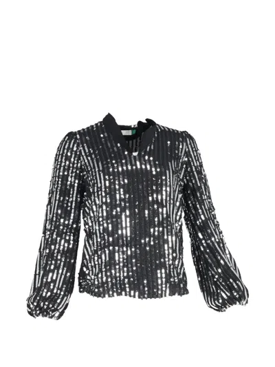 Pre-owned Rixo London Stripe Sequin Top In Black
