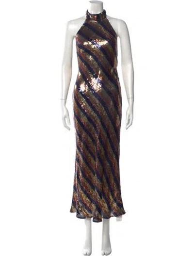 Pre-owned Rixo London Striped Long Dress In Blue