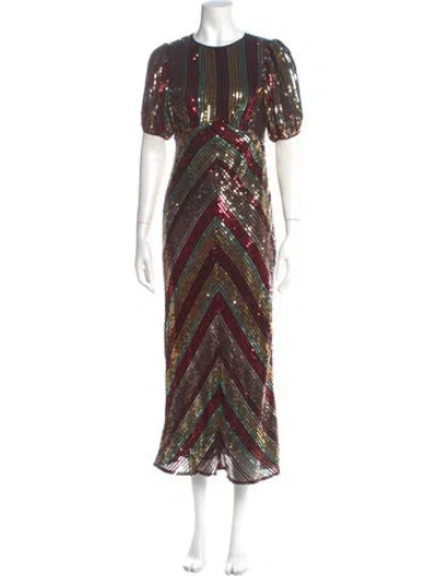 Pre-owned Rixo London Striped Long Dress In Multi