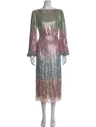 Pre-owned Rixo London Striped Long Dress In Neutral