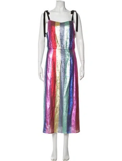 Pre-owned Rixo London Striped Midi Length Dress W/ Tags In Red
