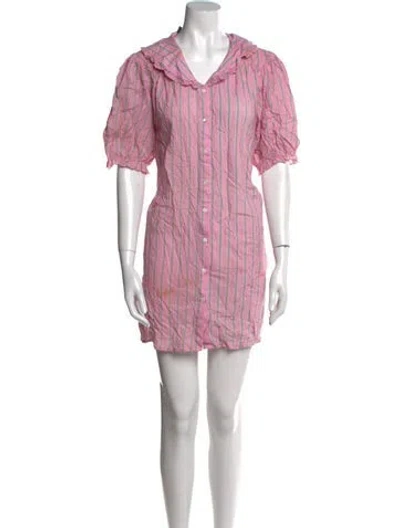 Pre-owned Rixo London Striped Mini Dress In Pink