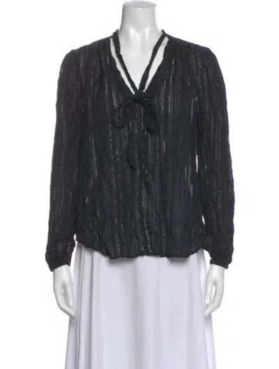 Pre-owned Rixo London Striped V-neck Blouse In Gray