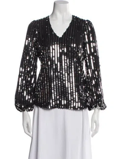 Pre-owned Rixo London Striped V-neck Blouse In Multi