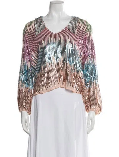 Pre-owned Rixo London Striped V-neck Blouse In Multi