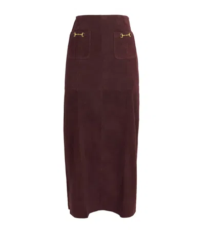 Rixo London Suede Edwina Midi Skirt In Burgundy