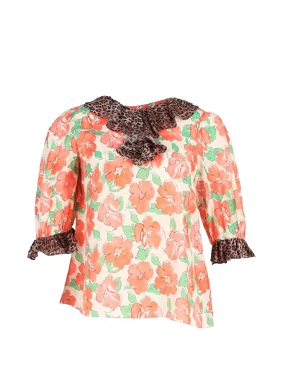 Pre-owned Rixo London Summer Floral-print Top In Neutral