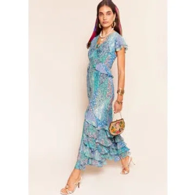 Rixo London Thanvi Silk Midi Dress In Blue