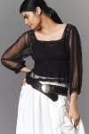 Rixo London Tyla Long-sleeve Tulle Top In Black