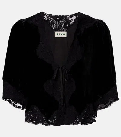 Rixo London Ursula Lace-trimmed Velvet Top In Black