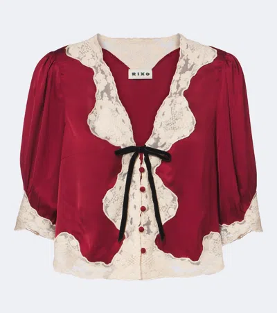 Rixo London Ursula Lace-trimmed Satin Blouse In Red