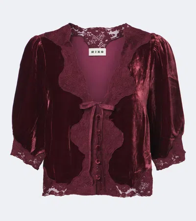 Rixo London Ursula Lace-trimmed Velvet Top In Brown