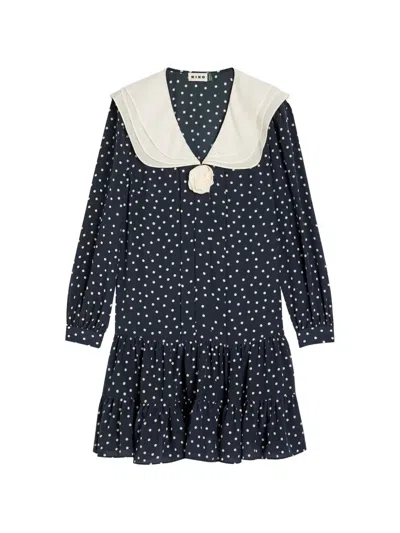 Rixo London Valetta Polka-dot Mini Dress In Blue