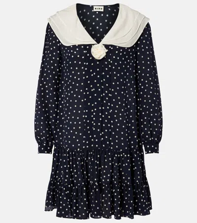 Rixo London Rixo Valetta Polka Dot Silk-chiffon Mini Dress In Blue