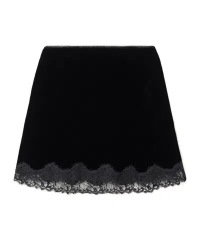 Rixo London Kornelia Lace-trimmed Velvet Mini Skirt In Black
