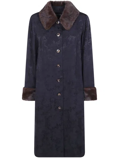 Rixo London Jonah Jacquard Fur-trim Coat In Blue