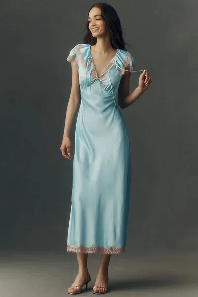 Rixo London Viviene Lace-trimmed Satin Midi Dress In Blue