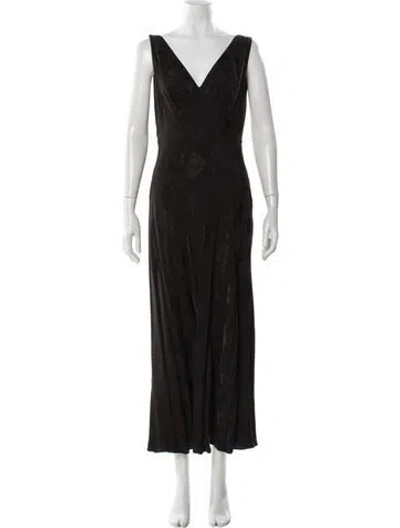 Pre-owned Rixo London V-neck Long Dress In Black