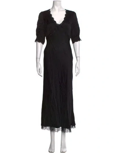 Pre-owned Rixo London V-neck Long Dress In Black