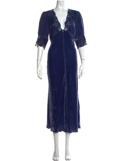 Pre-owned Rixo London V-neck Long Dress In Blue