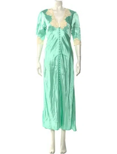 Pre-owned Rixo London V-neck Long Dress In Green