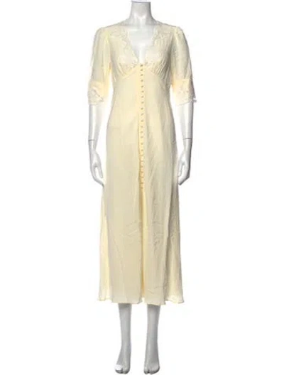 Pre-owned Rixo London V-neck Long Dress In Neutrals