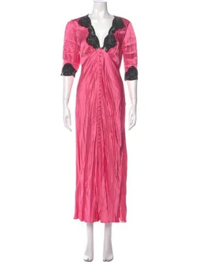 Pre-owned Rixo London V-neck Long Dress W/ Tags In Pink