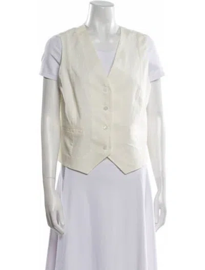 Pre-owned Rixo London V-neck Short Sleeve Blouse In White