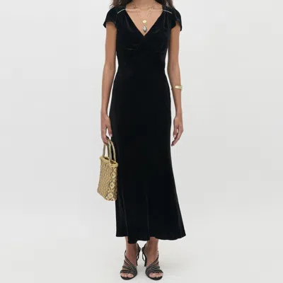Rixo London Arlette Draped Velvet Midi Dress In Black