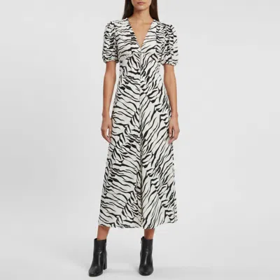 Pre-owned Rixo London White/black Crepe Tiger Print Tonya Midi Dress S