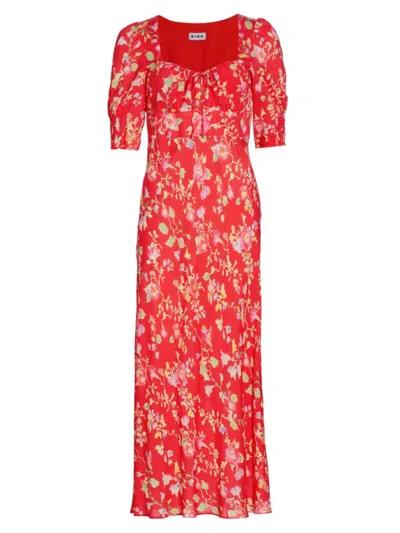Rixo London Women's Alida Floral Short-sleeve Midi-dress In Waterblossom Red