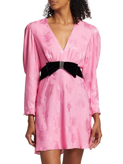 Rixo London Bambi Jacquard Bow--detail Minidress In Beaded Bow Embellishment Pink