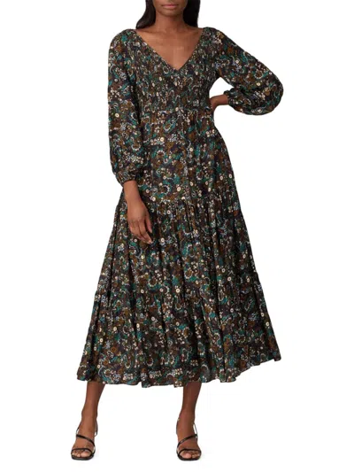 Rixo London Women's Circle Print Silk Blend Tiered Midi Dress In Brown