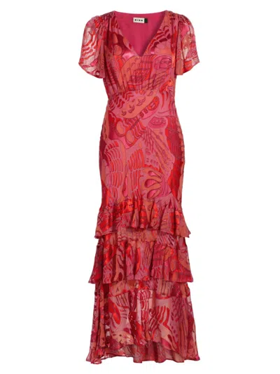 Rixo London Women's Gilly Silk-blend Velvet Ruffled Maxi Dress In Butterfly Devore Pink